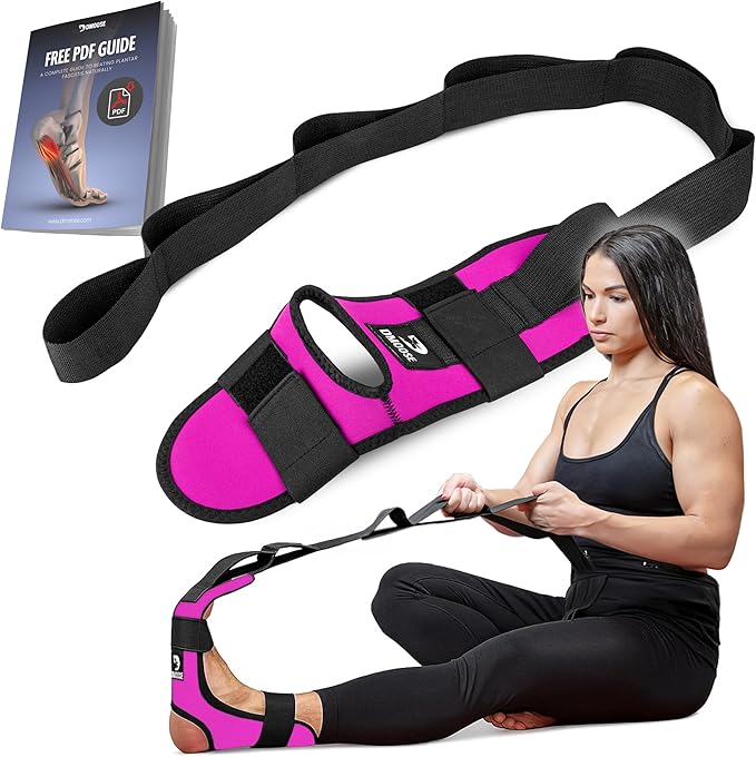 DMoose Fitness Foot & Calf Stretcher with Adjustable Padded Stretching Strap for Plantar Fasciitis, Hamstring, Heel Spurs and Achilles Tendonitis Relief - Yoga Leg Stretch Strap for Flexibility