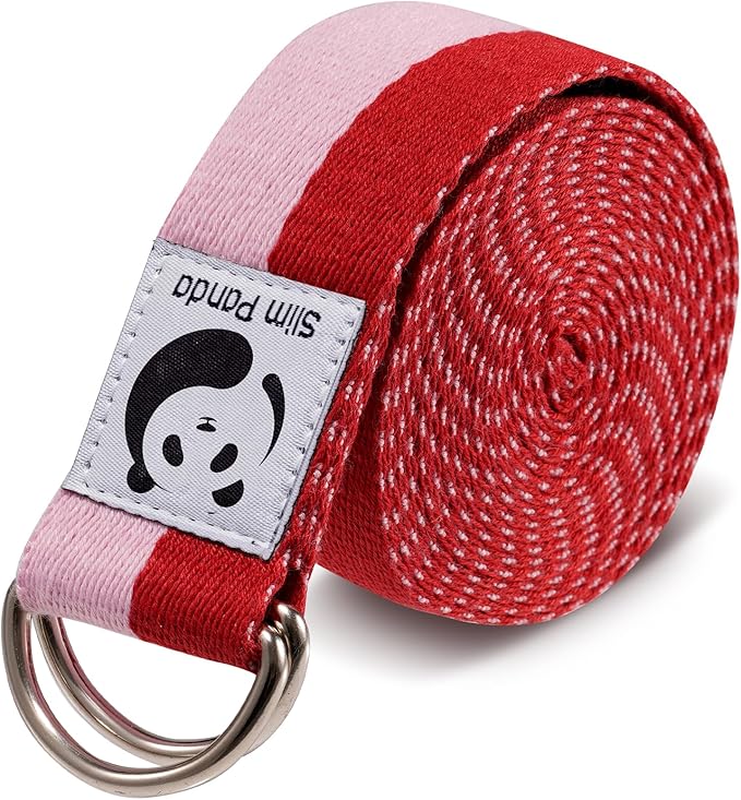 Slim Panda Yoga Strap for Stretching,Cotton Yoga Strap with Adjustable D-Ring Buckle,Non-Elastic Yoga Belt for Pilates,Gym Workouts,Physical Therapy,Improve Flexibility