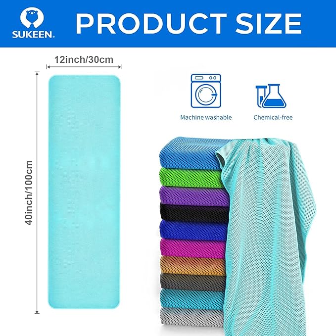 Sukeen 10 Pack Cooling Towels (40"x12") for Sweat, Quick-Drying Neck Cooling Wraps, Soft Breathable Cooling Towels for Neck and Face, Chilly SportsTowel for Yoga, Sport, Running, Workout