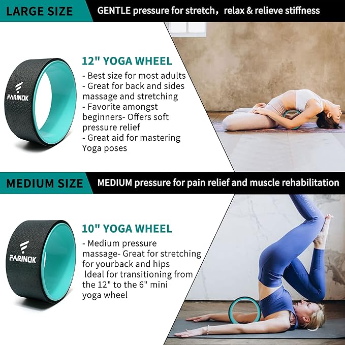 Yoga Wheel Set of 3+1, Upgraded 10MM Thick Back Wheels for Pain Relief & Stretching, Strongest Back Roller for Deep Tissue Massage, Improving Yoga Poses Backbend