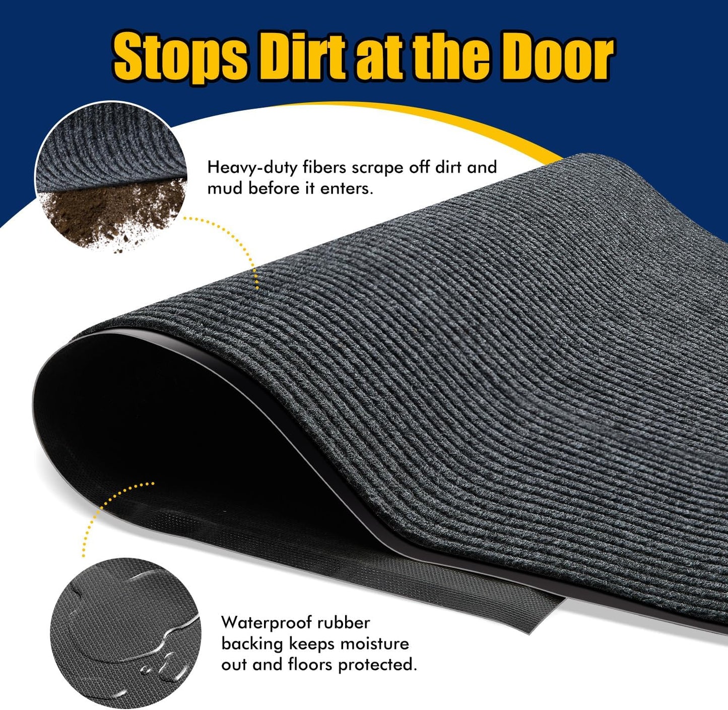 Entrance Mat for Home or Office - 3 x 5 Feet, Carpeted Indoor/Outdoor Entry Mat - Absorbent, Slip Resistant, Low-Profile, Easy to Clean, Rubber Entry Mat - Charcoal