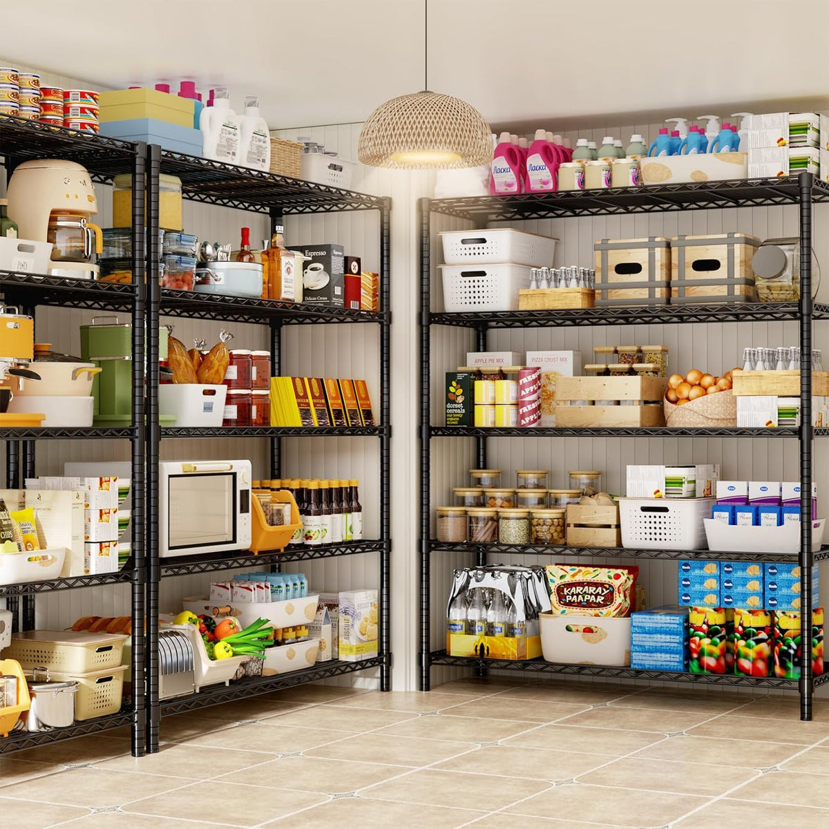 Storage Shelves, 3 PCS 48" L x 20" W x 72" H Heavy Duty Garage Wire Shelving Unit Loads 2000LBS, 5-Tier Adjustable Metal Industrial Utility Shelf Rack for Kitchen, Laundry Room, Basement