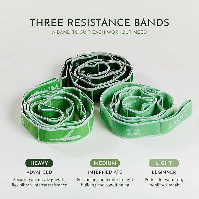 Stretching Strap Set of 3, Stretch Straps with Loops for Yoga, Pilates, Dance, Physical Therapy, 3 Resistance Bands, Stretch Bands for Exercise, Flexibility, Yoga Straps for Stretching