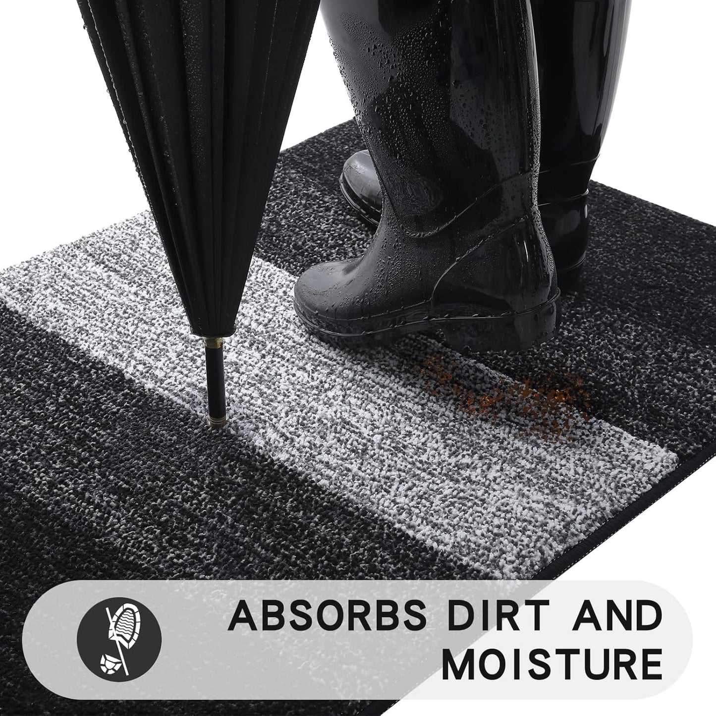 Kitinjoy Indoor Outdoor Door Mat, 47x20 Non-Slip Absorbent Dirt Trapper, Low-Profile Washable Inside Entrance Front Floor Mat, Sturdy Soft Entry Doormats for Entryway, Black