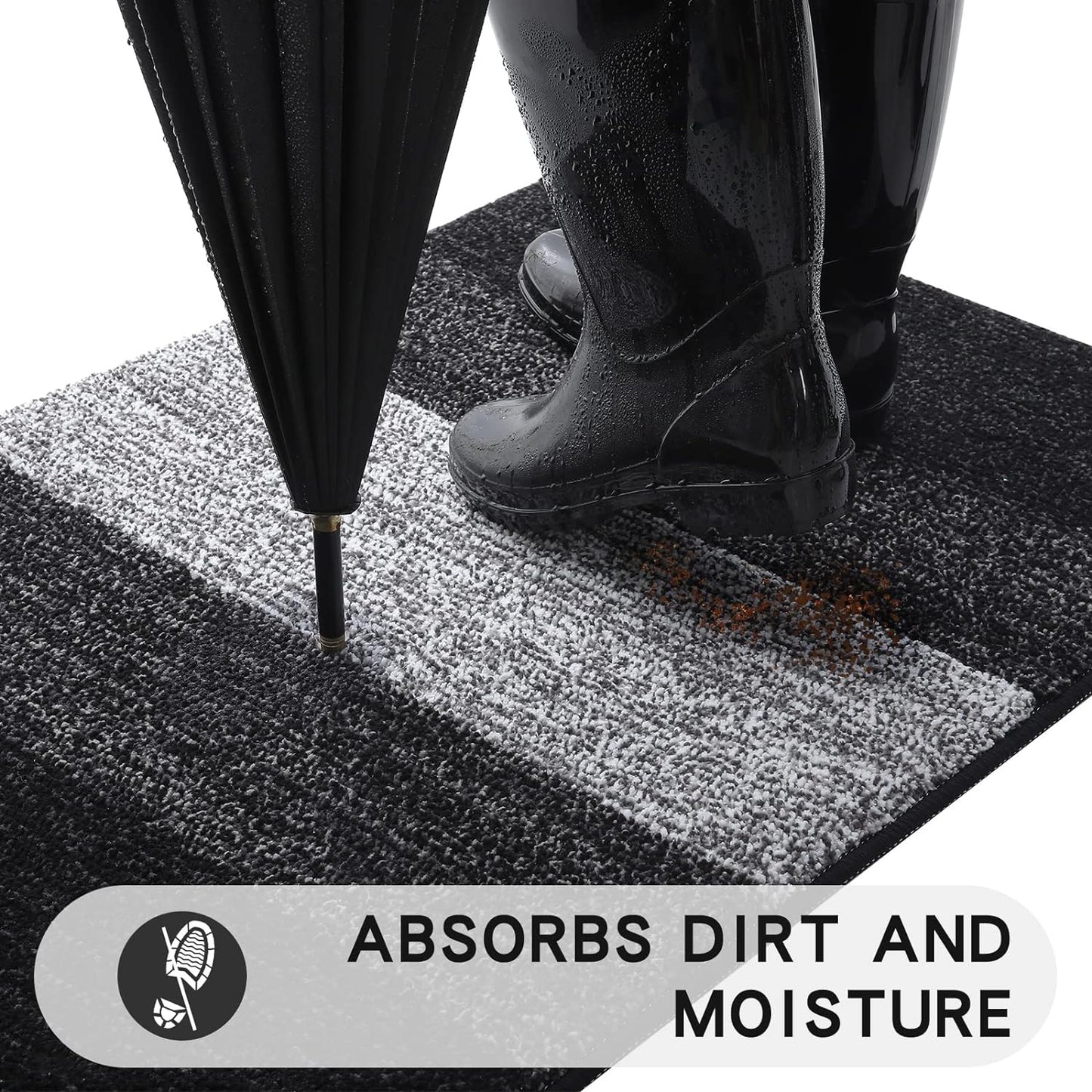 Kitinjoy Indoor Outdoor Door Mat, 48x32 Non-Slip Absorbent Dirt Trapper, Low-Profile Washable Inside Entrance Front Floor Mat, Sturdy Soft Entry Doormats for Entryway, Black