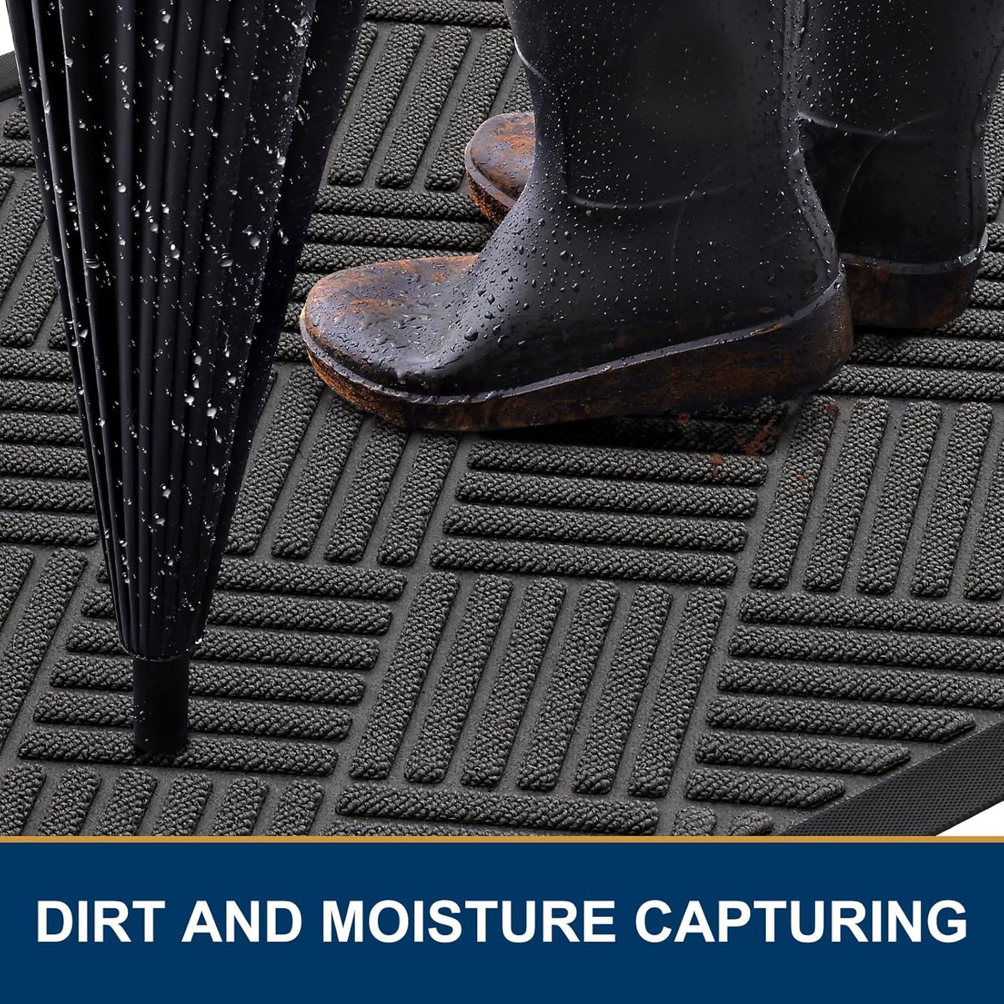 Smiry Front Door Mat Outside Entrance, Heavy Duty Outdoor Indoor Natural Rubber Doormat, Non Slip, Trap Dirt and Moisture, Easy Clean, Low Profile Patio Porch Entryway Mat, 35x23, Grey