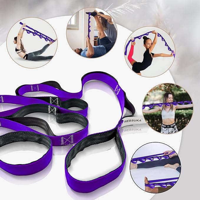 Stretching Strap Yoga Strap, 10 Loops Non-Elastic Stretch Bands Helps Women and Men Improve Flexibility for Home Workout, Physical Therapy, Pilates, Exercise, Dance, Comes with Door Anchor
