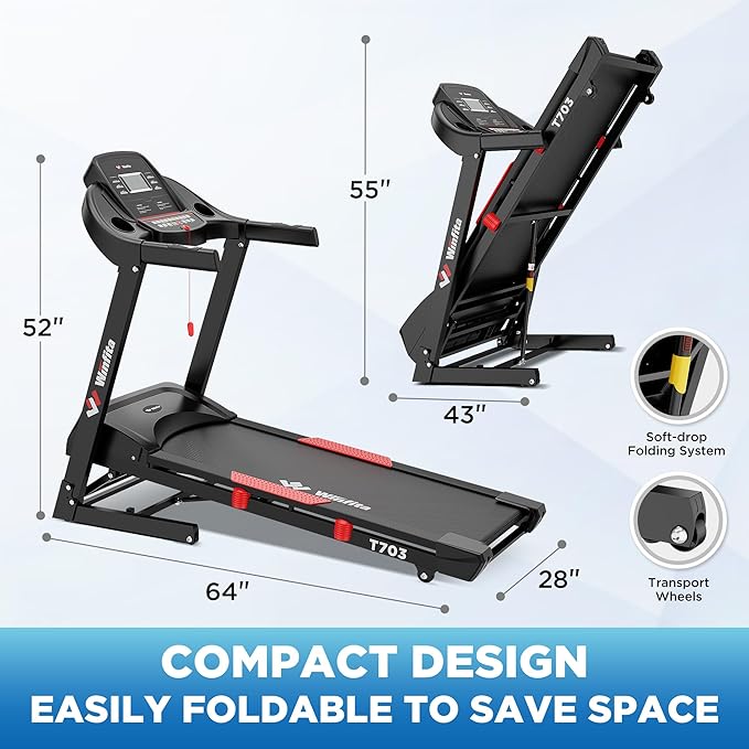 4.0HP Treadmill with 15% (8.5°) Auto Incline, 300LBS Capacity, 10 MPH Speed, 50''x18'' Wide Belt, APP, Bluetooth, Folding Treadmills for Home with 64 Programs, Pulse Monitor, BMI Calculation