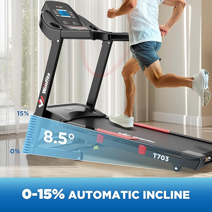 4.0HP Treadmills for Home, Folding Treadmill with 15% (8.5°) Auto Incline, 300 LBS Capacity, 10 MPH Speed, 18''x50'' Wide Belt, Bluetooth, App, 64 Preset Programs, Pulse Monitor, BMI Detector