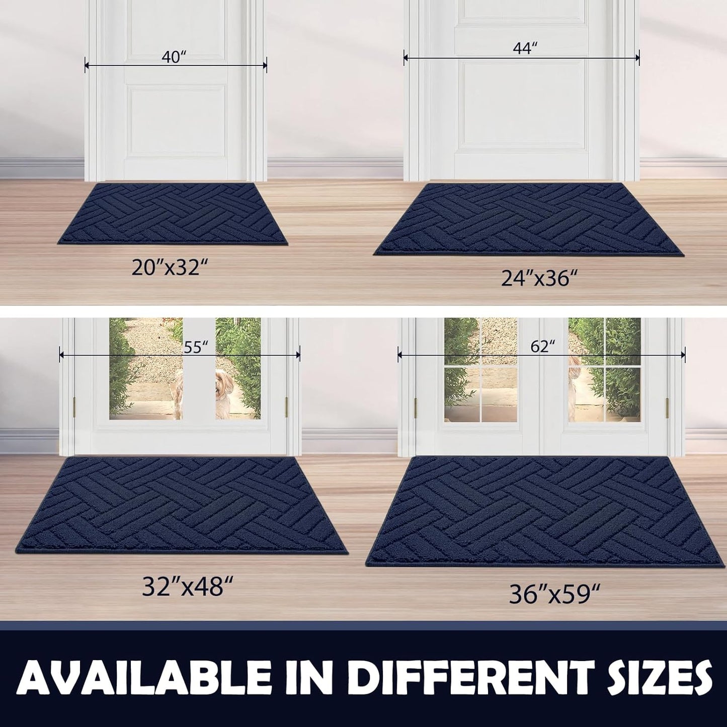 Door Mat Indoor Doormat, Entryway Rug Door Mats Non-Slip Rubber Backing, Low-Profile Entrance Rugs, Absorbent Resist Dirt Doormats Floor Door mat for Entryway,Blue 24"x36"