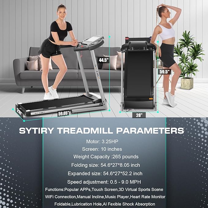 SYTIRY Treadmills for Home with TV Screen and WiFi,Smart Foldable Treadmill Machine,3D Virtual Sports Scene,HiFi Speakers,Popular APP for Social Networking,Video,and Search,Walking Treadmill