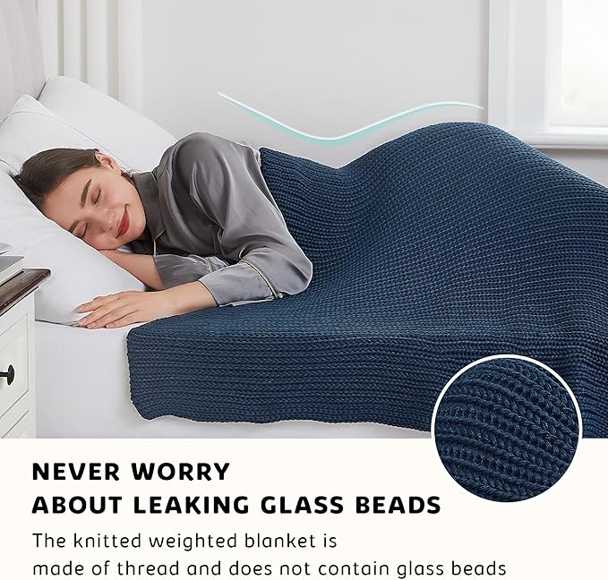 L'AGRATY Knitted Weighted Blanket - 48"x72" 15lbs Cooling Chunky Knit Heavy Blanket for Adults Braided Crochet Throw Thick Cable Yarn Knit Decorative No Beads Evenly Weighted Machine Washable
