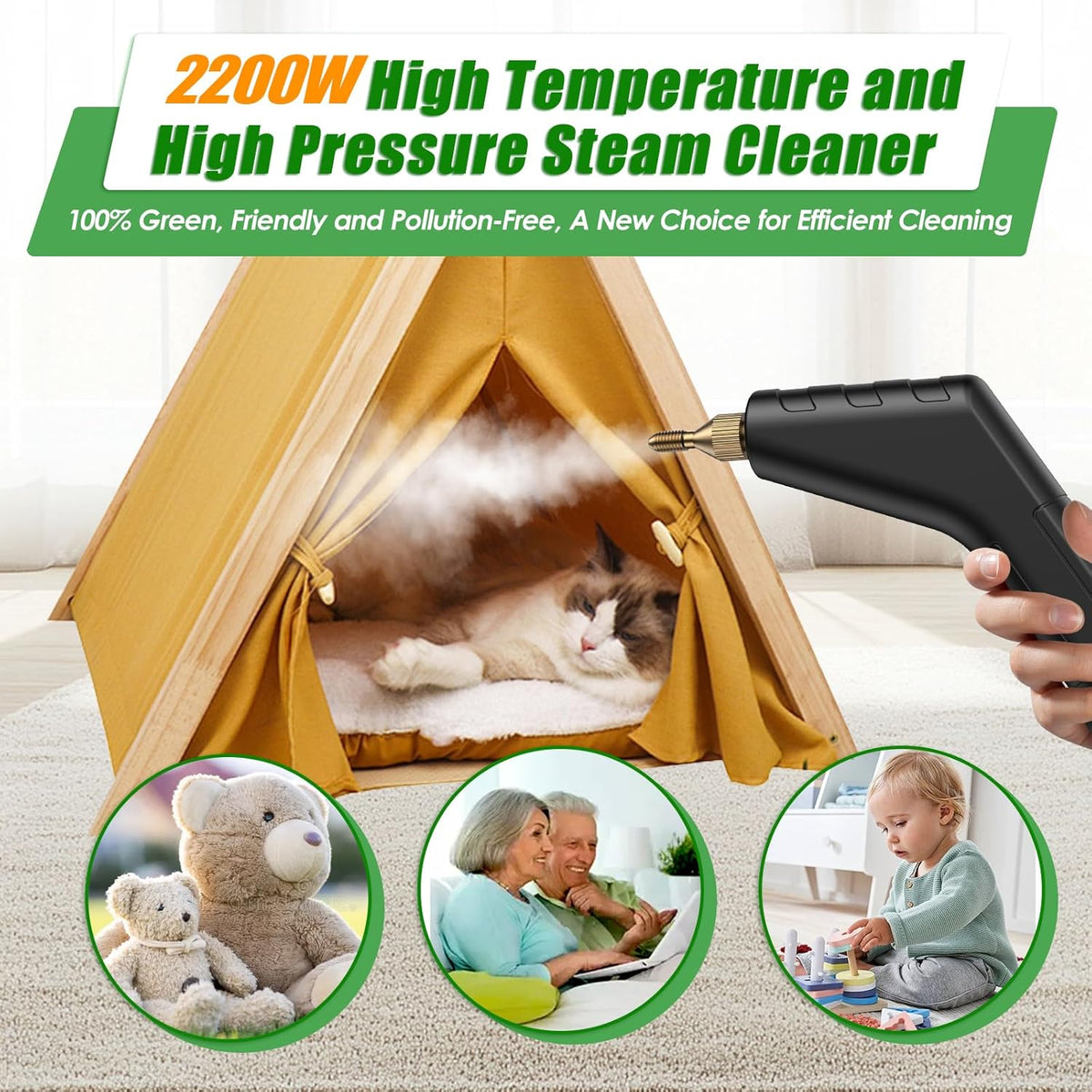 8-in-1 Handheld Steam Cleaner, 2200W High Pressure Steam Cleaner, 1.2L Portable Car Steam Cleaner for Home Kitchen, Bathroom, floor and Car Cleaning, 10s Fast Heating High Pressure Steam Cleaning