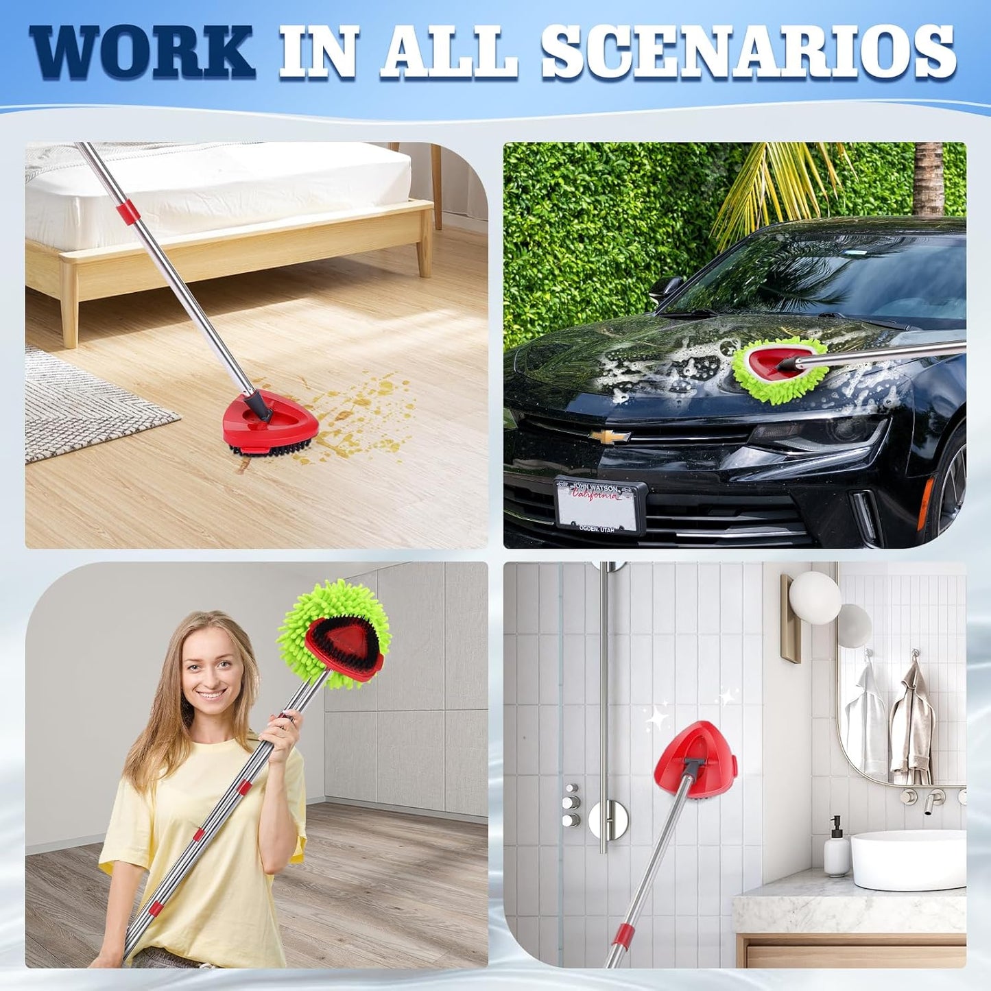 4 Pack Spin Mop Replacements Head Compatible for Oceda EasyWring 1-Tank System,Microfiber Spin Mop Refills Head,1 Mop Scrub Brush + 1 Mop Base + 4 Pack Cleaning Floor Mop Head（Green)