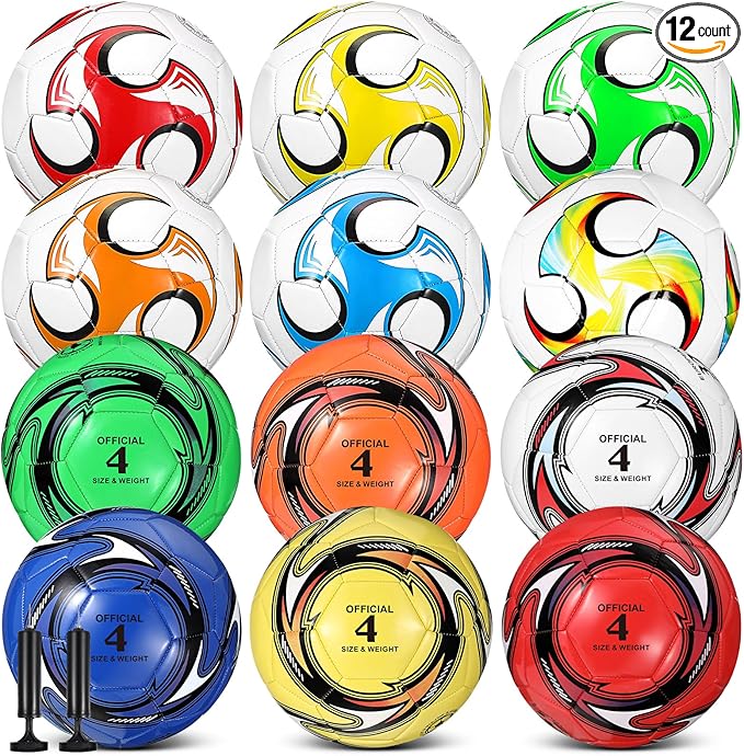 12 Pcs Soccer Balls Bulk Size 4 Soccer Balls with Pump Soft Football Outdoor Indoor for Sport Training Practice Game Gift for Youth Teen Adult