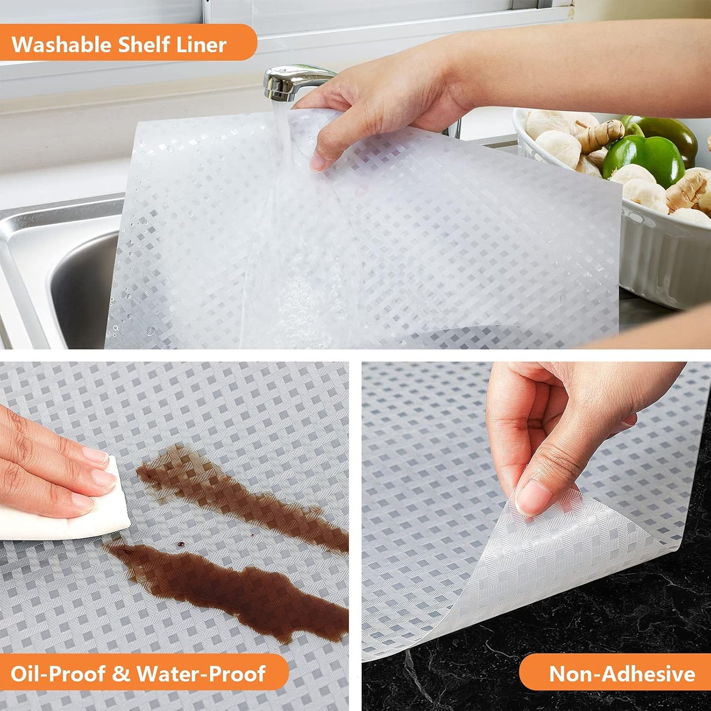 Shelf Liners for Kitchen Cabinets Refrigerator Liners Waterproof & Oil-Proof Kitchen Cupboard Liner Non-Slip Drawer Mats EVA Material Non Adhesive Fridge Liner for Shelves -Clear 17.5 x 393.7 Inches