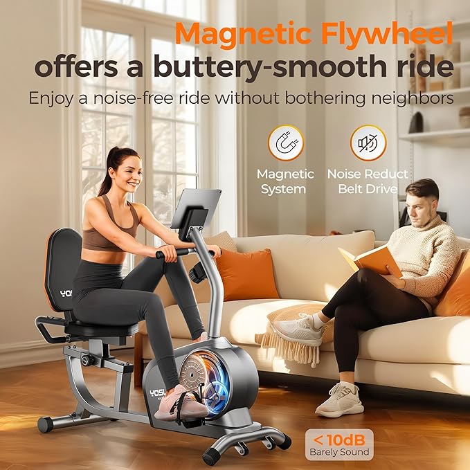 YOSUDA Recumbent Exercise Bike for Home，Magnetic Staionary Bike for Seniors/Adults with Adjustable Seat, 350LB Capacity, 16-level Resistance, LCD Monitor & Pulse Sensors