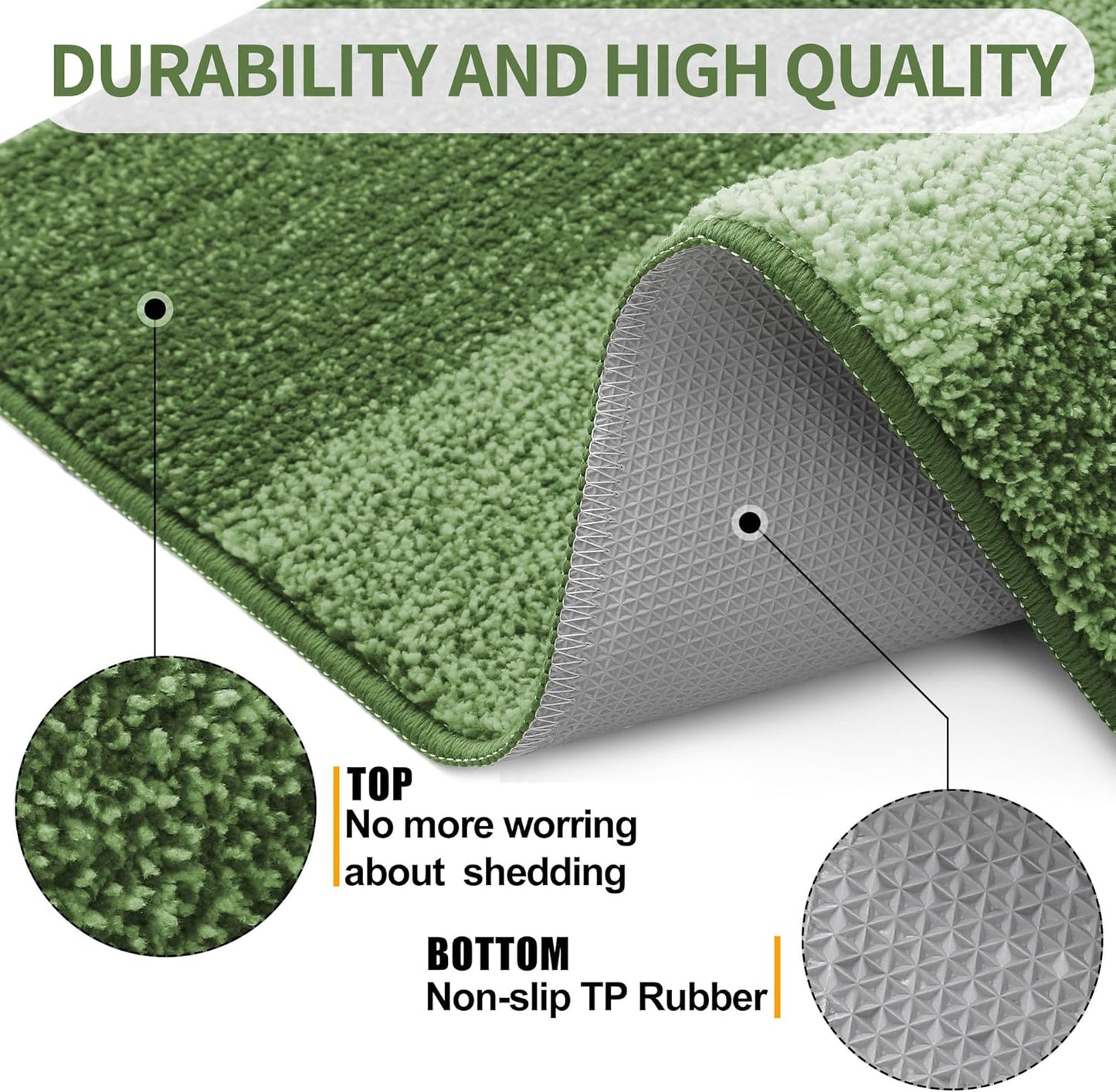 Kitinjoy Indoor Outdoor Door Mat, 59x36 Non-Slip Absorbent Dirt Trapper, Low-Profile Washable Inside Entrance Front Floor Mat, Sturdy Soft Entry Doormats for Entryway, Green