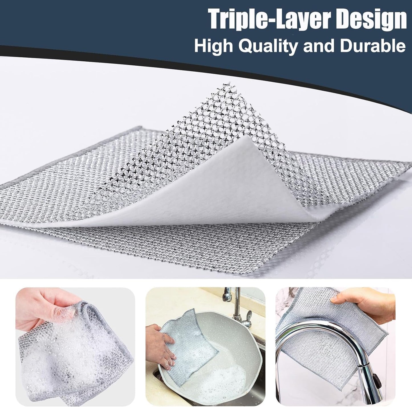 Navona 20 Pcs New Upgrade Steel Wire Dishcloth,Triple-Layer Steel Wire Cleaning Cloth,Powerful Cleaning Non-Scratch Wire Dishcloth Rag for Cookware, Sinks, Dishes, Stove Tops, 20pack, NA-608