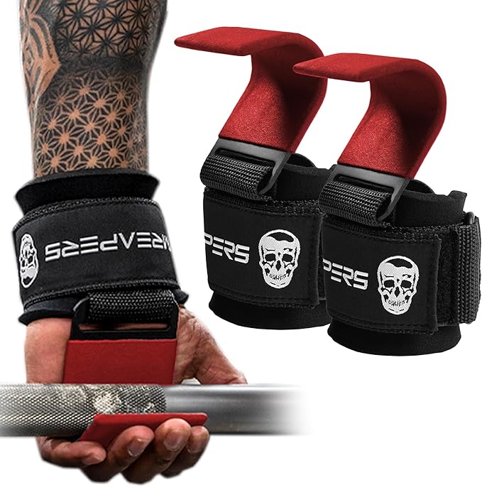 Gymreapers Weight Lifting Hooks (Pair), Heavy Duty Power Wrist Straps Hand Grip Support For Deadlifts, Pull Ups, Shrugs - Gym Gloves For Men and Women