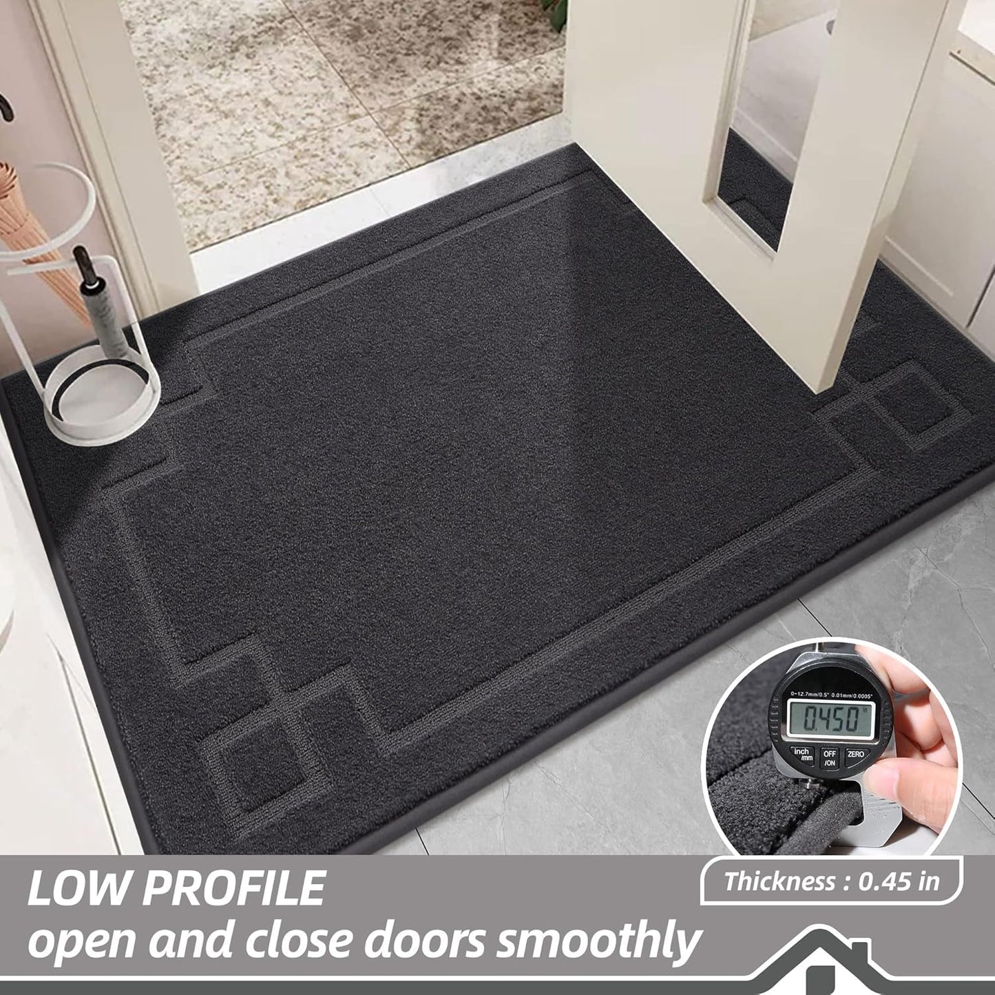 BEQHAUSE Door Mat 24" x 36", Non-Slip Door Mats Indoor Entryway Rugs Washable Low-Profile Absorbent and Stain Resist Floor Mats, Dog Door Mat for Front Back Door, Muddy Wet Shoes & Paws, Dark Grey