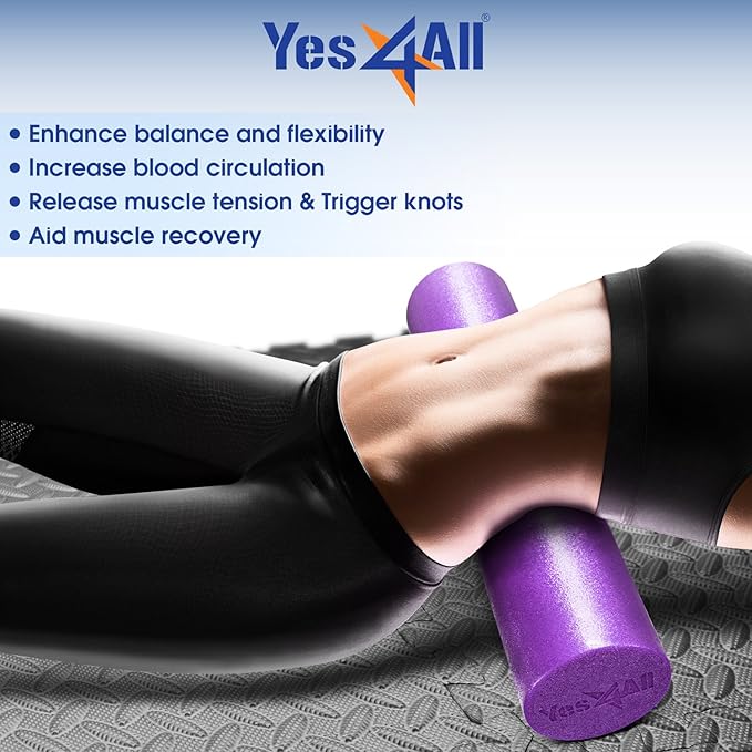 Yes4All Medium Firm Round PE Foam Roller 12, 18, 24, 36 Inches for Pilates, Yoga, Stretching, Balance & Core Exercises