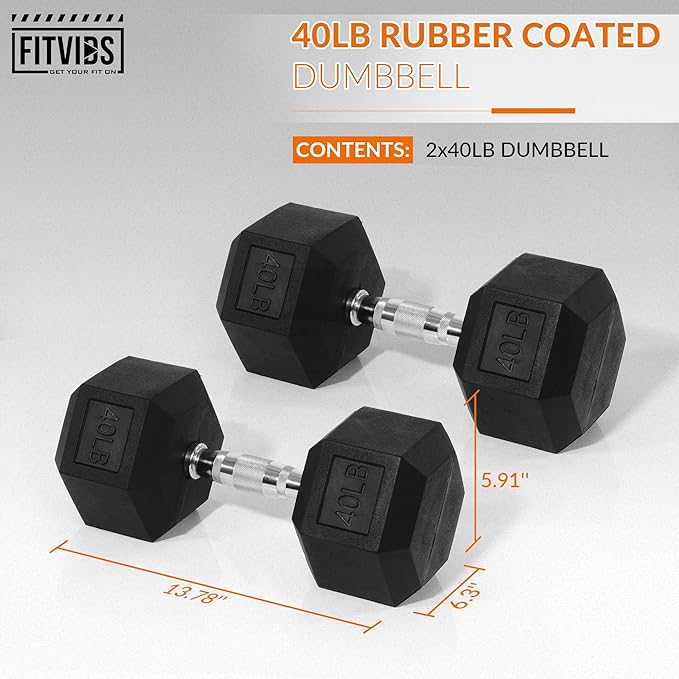 Rubber Encased Hex Dumbbell, Hand Weights with Anti-Slip Cast Iron Grip for Exercise & Fitness, Weights Dumbbells Set of 2 for Strength Training, 5-50 LBS Pair
