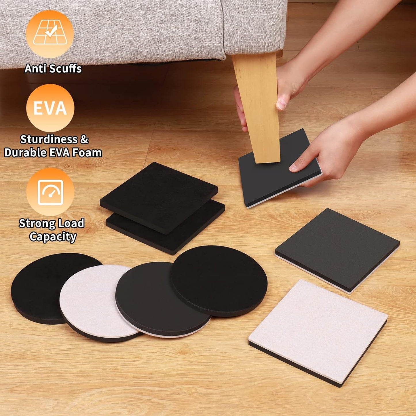 Ezprotekt 5" Square Felt Furniture Movers Sliders for Hardwood Floors, 8 Pcs Reusable Felt Furniture Moving Pads for Heavy Duty Bed Sofa Fridge Couch, Move Item Easily and Quickly (Beige)
