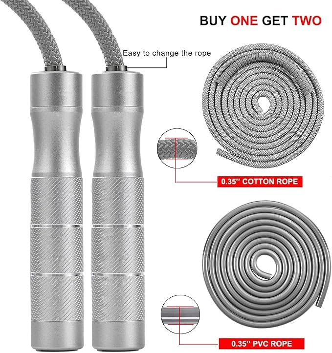 weighted jump rope Fitness for women men,1LB Tangle-free Skipping Rope for Muay Thai Training Crossfit workout Aluminum Handles Adjustable Length PVC Cord and Cotton Rope