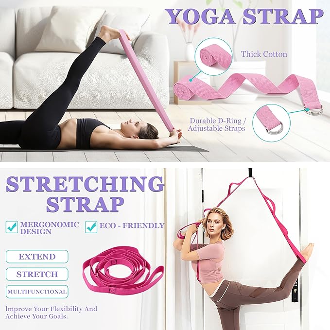 Yoga Wheel Set, Wheel Foam Roller for Back Pain & Stretching, Yoga Blocks 2 Pack with Strap, Trigger Point Therapy Massage Ball for Deep Tissue, 500lbs Capacity, Back Cracker Roller