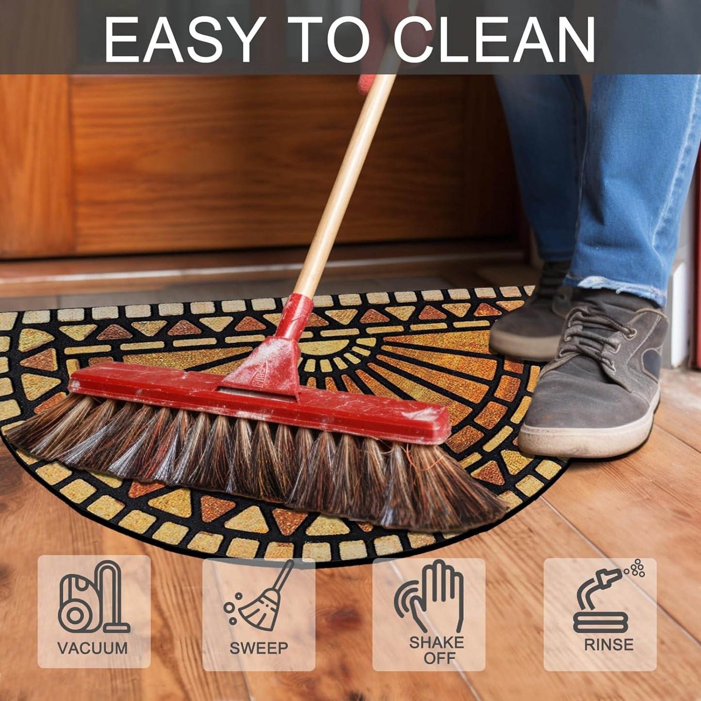 CHICHIC Welcome Door Mat 18 x 30 Inch Front Doormat Outdoors for Home Entrance Outdoors Mat for Outside Entry Way Doormat Entry Rugs, Heavy Duty Non Slip Rubber Back Low Profile, Semicircle