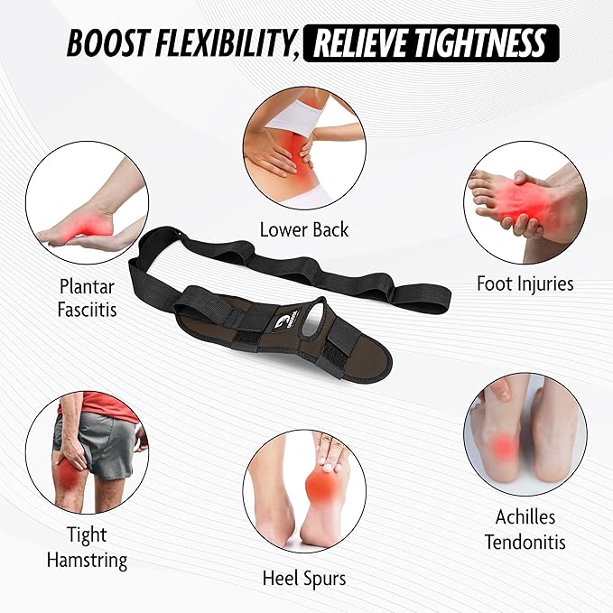 DMoose Fitness Foot & Calf Stretcher with Adjustable Padded Stretching Strap for Plantar Fasciitis, Hamstring, Heel Spurs and Achilles Tendonitis Relief - Yoga Leg Stretch Strap for Flexibility