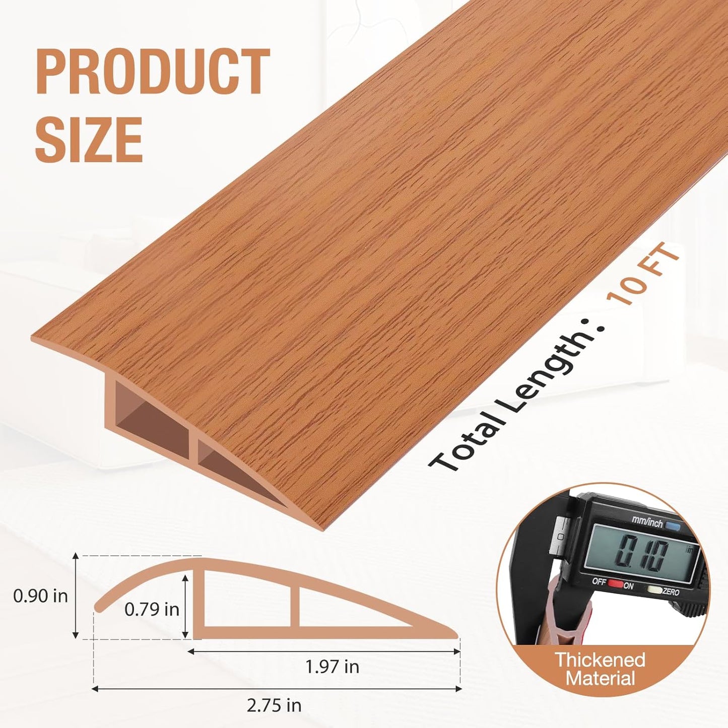 Floor Transition Strip Self Adhesive Vinyl Door Threshold for Doorways Carpet Edging Trim Overlap Edge Reducer for Laminate Floor, Carpet, Tile (Yellow Oak Grain, 3/5" to 4/5", 10Ft)