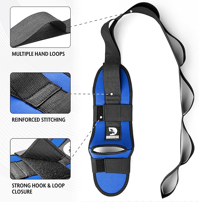 DMoose Fitness Foot & Calf Stretcher with Adjustable Padded Stretching Strap for Plantar Fasciitis, Hamstring, Heel Spurs and Achilles Tendonitis Relief - Yoga Leg Stretch Strap for Flexibility