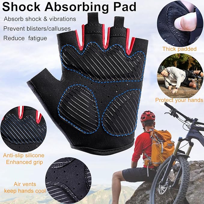 weiatas Cycling Gloves for Men Women Padded, Half Finger Road Mountain Bike Gloves, Shock-Absorbing Anti-Slip Breathable Sports Gloves for Bicycle Riding Motorcycle Rowing Gym