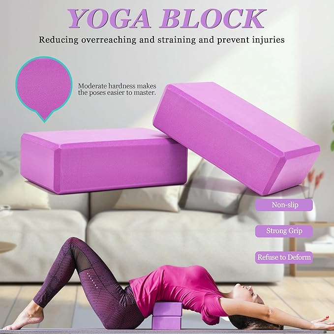 Yoga Wheel Set, Wheel Foam Roller for Back Pain & Stretching, Yoga Blocks 2 Pack with Strap, Trigger Point Therapy Massage Ball for Deep Tissue, 500lbs Capacity, Back Cracker Roller