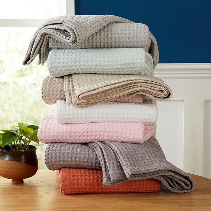 100% Cotton Waffle Weave Bed Blanket | Soft, Breathable, and Lightweight Blanket for All-Season | Perfect for Layering | Brielle Collection (Full/Queen, White)