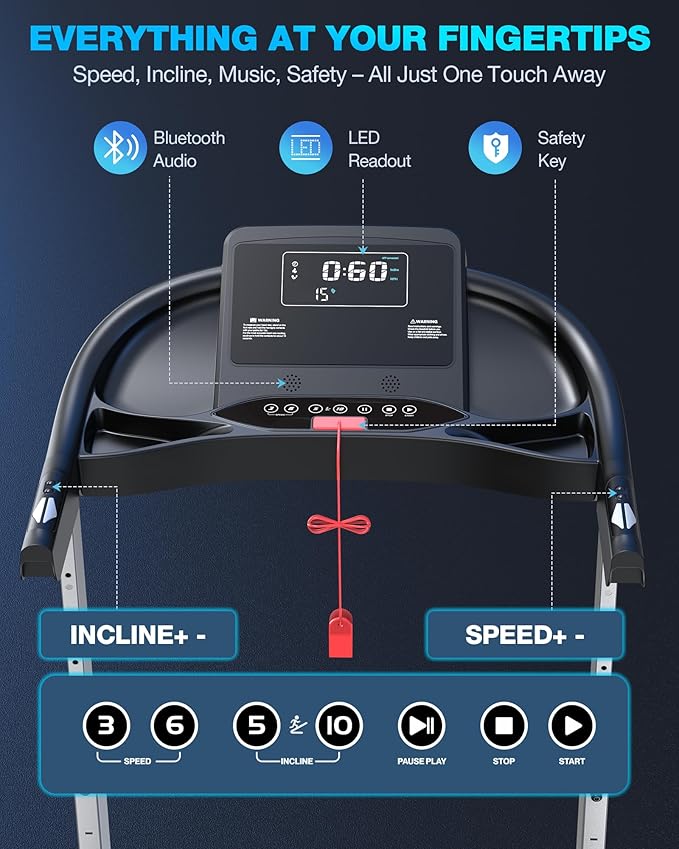 WELLFIT Auto Incline Folding Treadmill - 10% Incline Desk Walking Pad Treadmill with Handlebar, 400 lbs Heavy-Duty Capacity, Space-Saving Quiet Under-Desk Design for Home Office, Seniors & Fitness