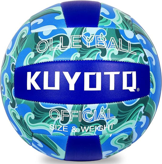 KUYOTQ Official Size 5 in&Outdoor Beach Volleyball,3MM Thickened Surface Soft Leather Youth Womens Mens Volleyball for Game Gym Training(Deflated) (Blue-Wave)