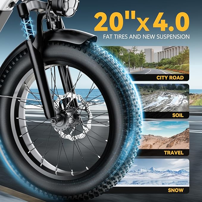 1500W Electric Bike for Adults,48V 20/60Ah Removable Battery Max Range 80Miles & 30MPH Electric Bicycle,20''×4" Fat Tire Ebike,Adult Electric Bicycles for Commute Beach Snow,E-Bike UL Certified