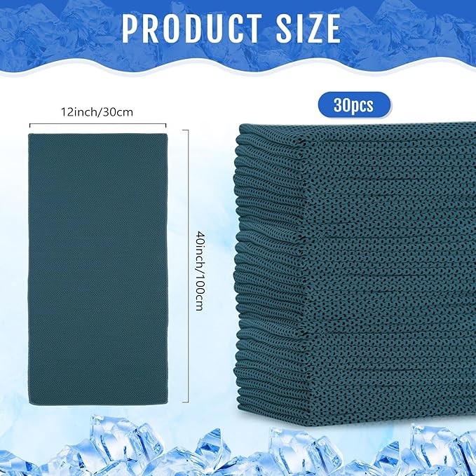 Hosuly 30 Pack Cooling Towels, 40"x12" Ice Breathable Soft Chilly Sweat Rag Microfiber Workout Rags for Gym Cooling Towels for Neck and Face for Yoga Golf Sport Running