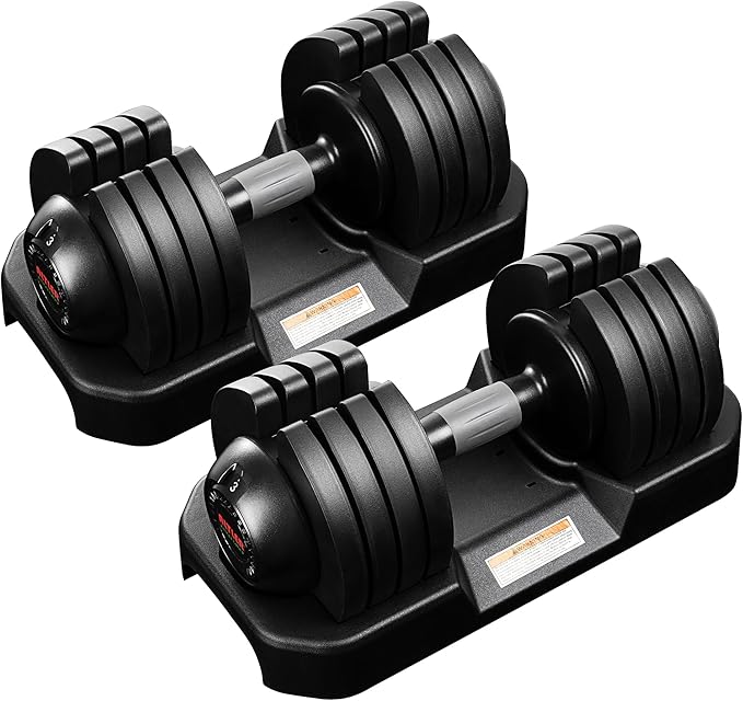 52LBS Single/Pair Adjustable Dumbbells Set Premium Rubber Coated Dumbbell Set with Secure Locking Mechanism for Safe & Customizable Strength Training