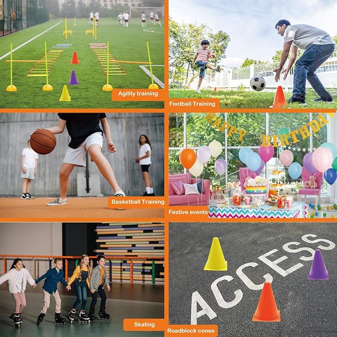 12/24/48Pcs Soccer Cones,7" or 9" Soccer Cones for Training, Multicolor Cones Sports Soccer Training Cones, Field Cones for Skating Basketball Football Drills Practice