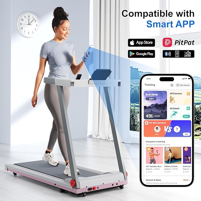 Treadmill with 5% Incline, 300lbs Capacity Folding 15 HP Small Treadmills for Home Portable Running Treadmill with Handles Quiet Brushless Dual Cushion System, Electric Compact Treadmil