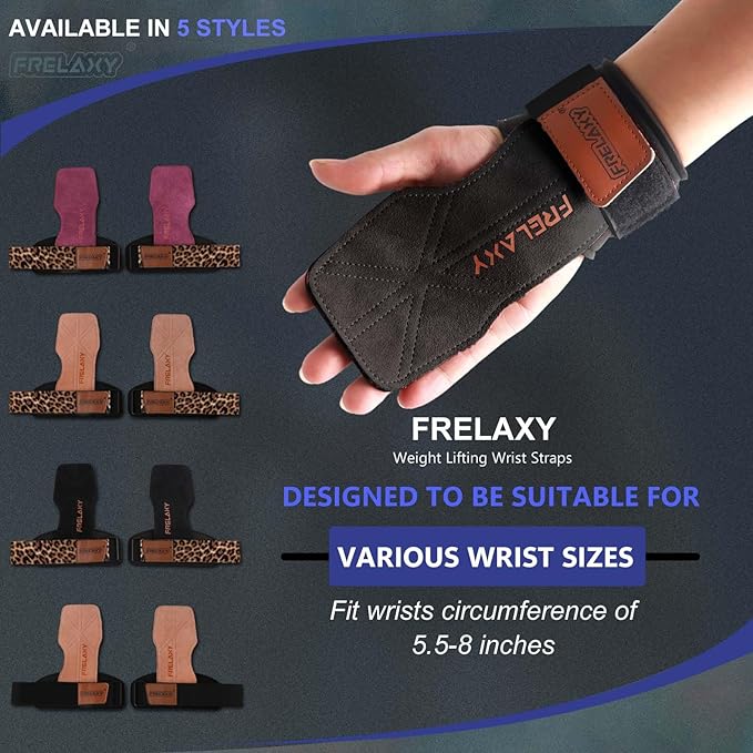 Frelaxy Lifting Wrist Straps Women and Men, Weight Lifting Grips with Cushion Wrist Loop, Double Layer Leather and Storage Pouch, Gym Workout Straps for Deadlift and Powerlifting
