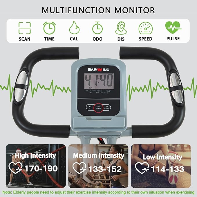 BARWING Stationary Exercise Bike for Home Workout, 5 IN 1 Foldable Indoor Cycling Bike for Seniors, 350LB Capacity, 16-Level Magnetic Resistance, Seat Backrest Adjustments