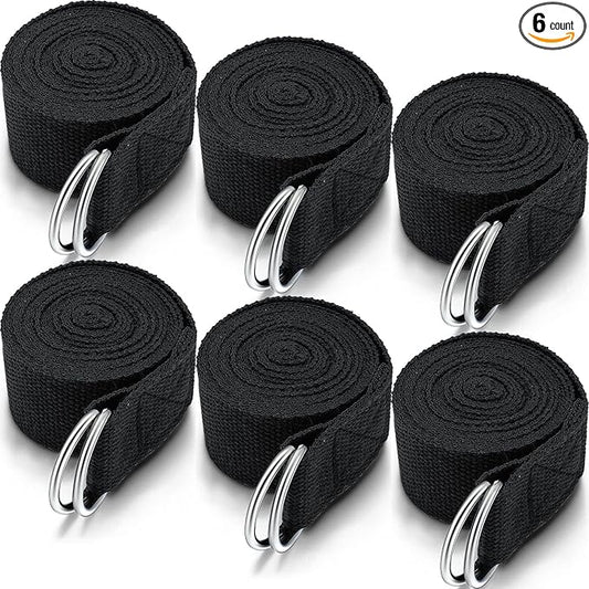6 Pcs Yoga Strap for Stretching 8 Ft Yoga Exercise Adjustable Straps Bands with Safe Adjustable D Ring Buckle for Pilates Gym Workouts Fitness Improves Sitting Posture