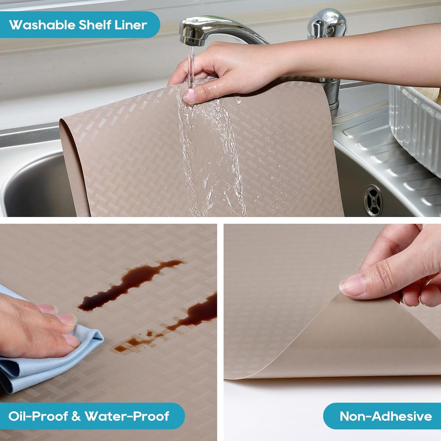 Beige Shelf Liners for Kitchen Cabinets Refrigerator Liners Waterproof & Oil-Proof Kitchen Cupboard Liner Drawer Mats EVA Material Non Adhesive Fridge Liner for Shelves 23.6 x 157.4 Inches