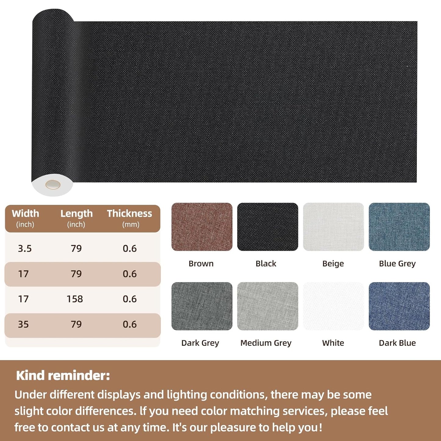 Fabric Repair Patch, 17X79 Inch Large Repair Tape, Self-Adhesive Patches for Furniture, Sofa, Car Interior, Shoes, Hand Bag, Clothing (Dark Grey, 17X79 Inch)