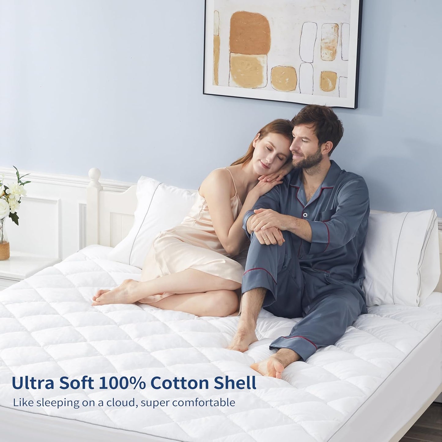 Sunflower Twin XL Mattress Pad, Hypoallergenic Cotton Mattress Cover College Dorm, 18-22" Extra Deep Pocket Quilted Protector, Breathable&Noiseless
